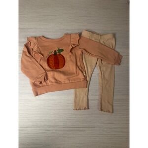 Adventurewear 360 Kids 2T Pumpkin Sweatshirt and Striped Leggings Set Peach Fall